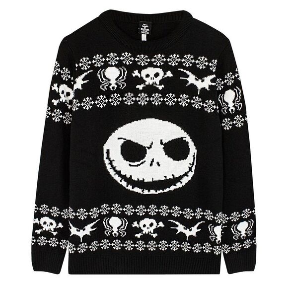 Nightmare Before Christmas Unisex Adult Jack Skellington Knitted Sweater / Black